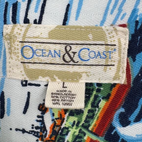 Ocean & Coast shirt men's L Hawaiian tropical floral beach bird print button - Picture 7 of 8